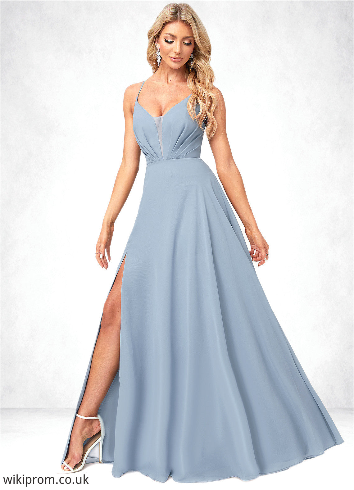 Morgan A-line V-Neck Floor-Length Chiffon Bridesmaid Dress SWKP0022577