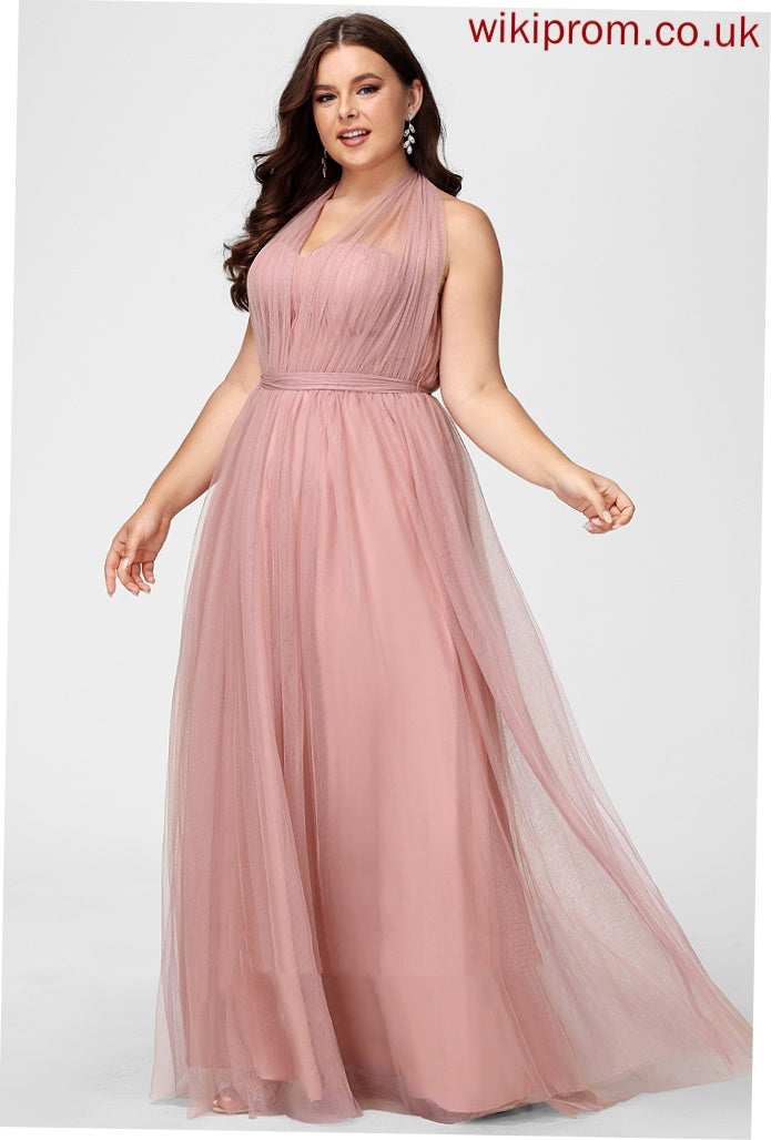 Tulle Silhouette One-Shoulder Off-the-Shoulder Neckline Floor-Length Fabric A-Line Straps Length V-neck Carlie Bridesmaid Dresses