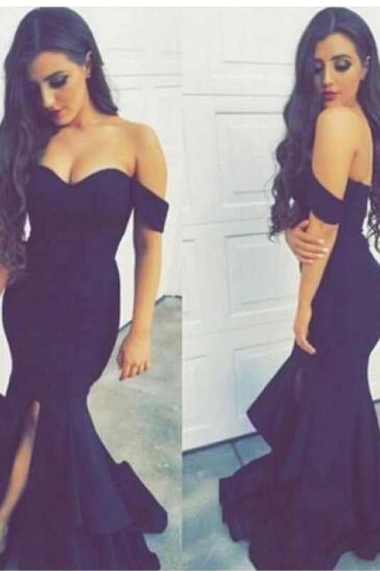 Off Shoulder Prom Dress Navy Blue Prom Dress Mermaid Prom Dress Long Evening Dresses WK977