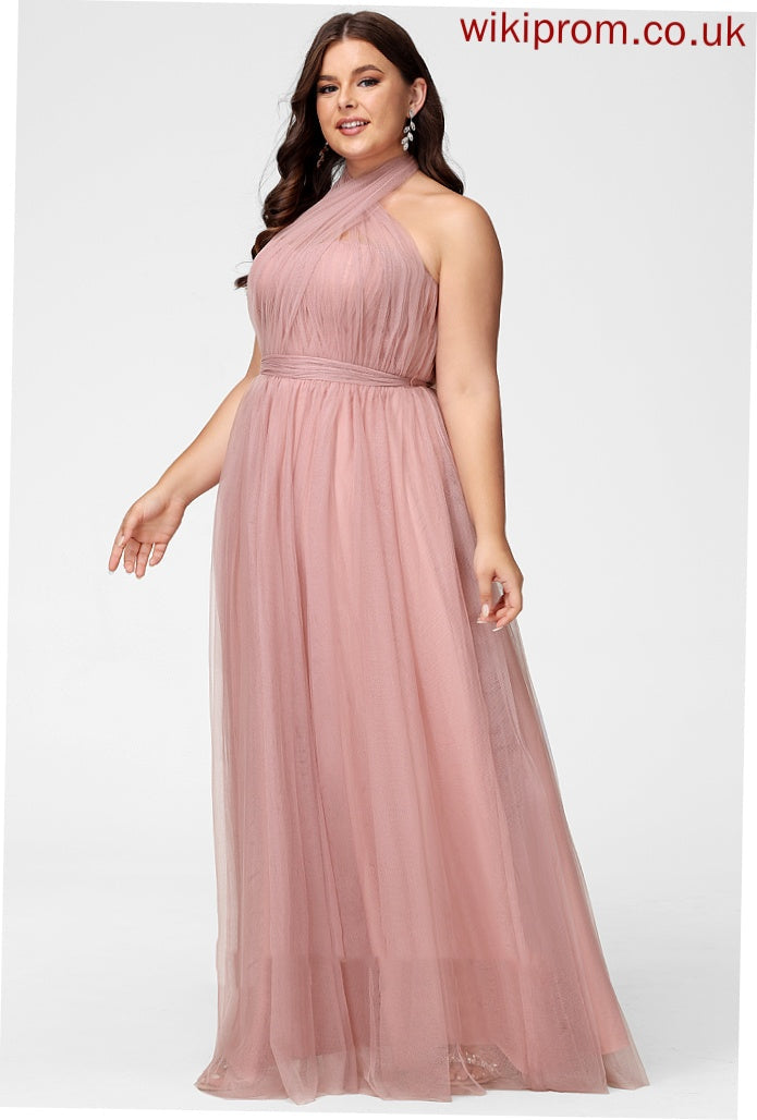 Tulle Silhouette One-Shoulder Off-the-Shoulder Neckline Floor-Length Fabric A-Line Straps Length V-neck Carlie Bridesmaid Dresses