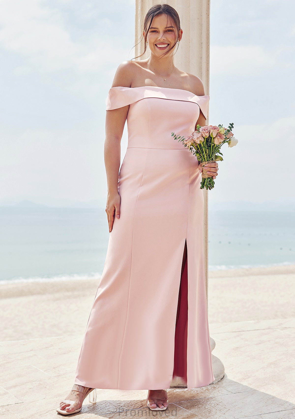 Trumpet/Mermaid Off-the-Shoulder Sleeveless Floor-Length Stretch Crepe Plus Size Bridesmaid Dresses Elsa DUP0025261