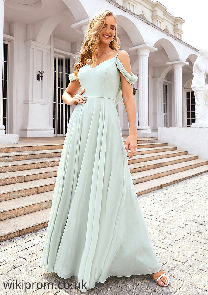 A-line Off-the-Shoulder Sleeveless Long/Floor-Length Chiffon Bridesmaid Dresseses With Pleated Bridget SWKP0025307