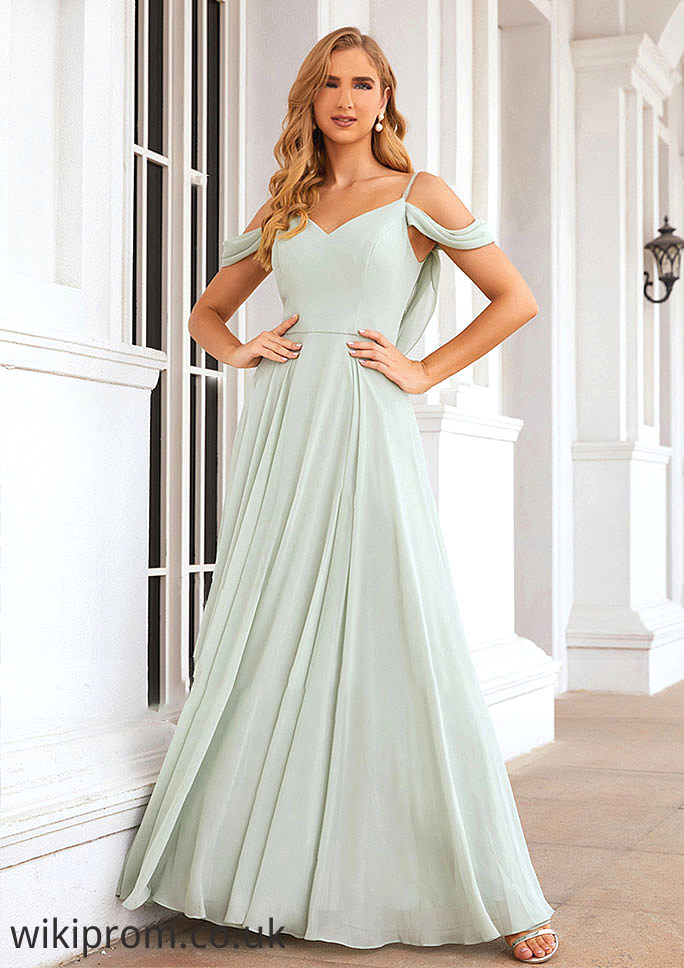 A-line Off-the-Shoulder Sleeveless Long/Floor-Length Chiffon Bridesmaid Dresseses With Pleated Bridget SWKP0025307