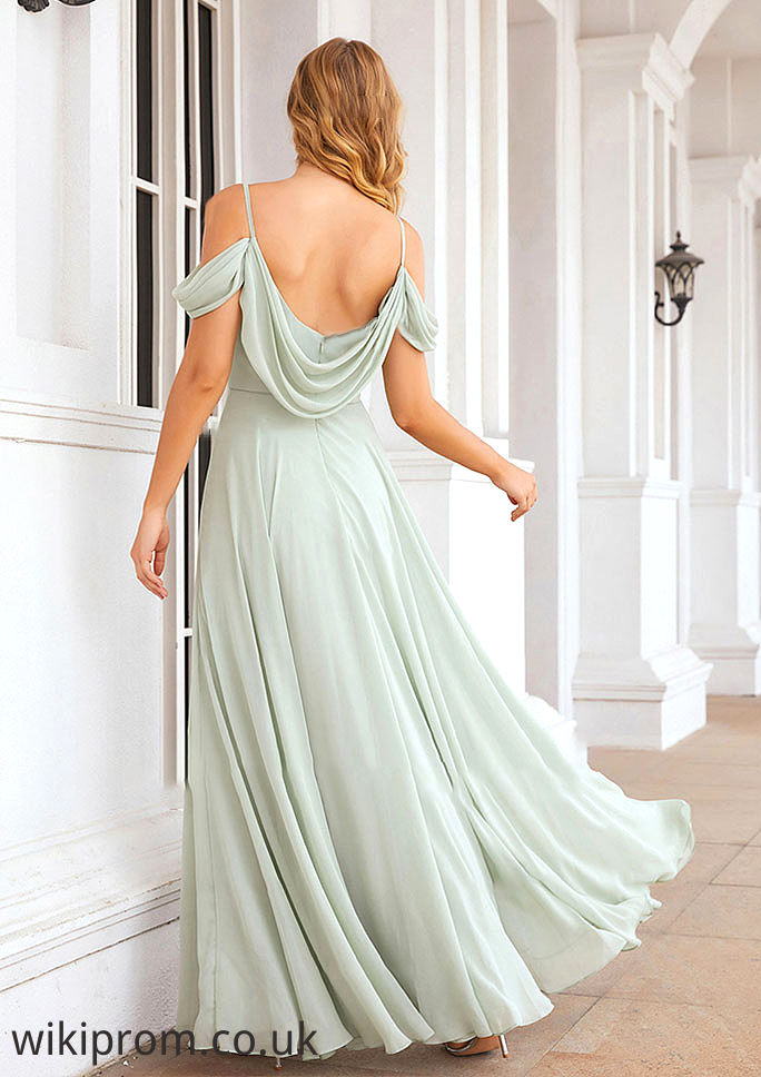 A-line Off-the-Shoulder Sleeveless Long/Floor-Length Chiffon Bridesmaid Dresseses With Pleated Bridget SWKP0025307