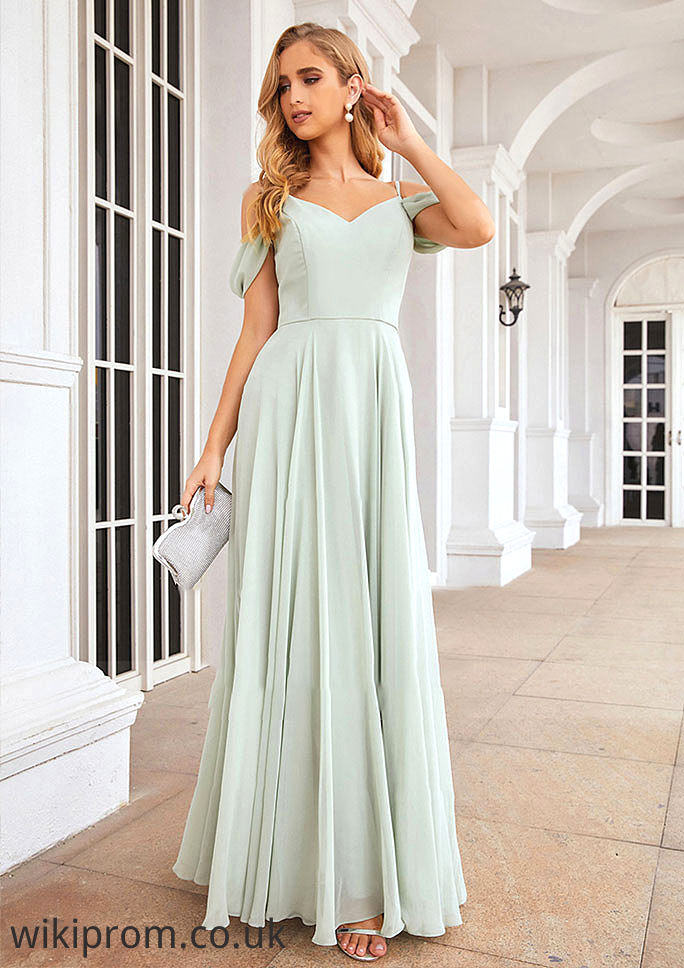 A-line Off-the-Shoulder Sleeveless Long/Floor-Length Chiffon Bridesmaid Dresseses With Pleated Bridget SWKP0025307