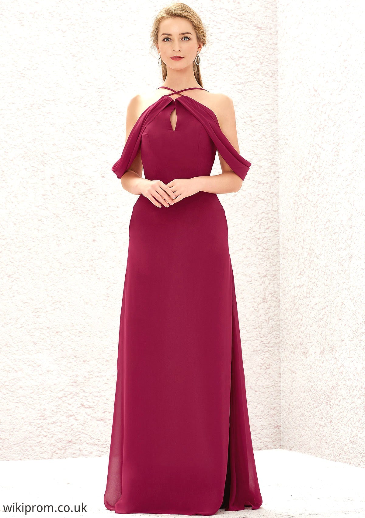 A-line Scalloped Neck Sleeveless Chiffon Long/Floor-Length Bridesmaid Dresses With Pockets Kinsley SWKP0025310