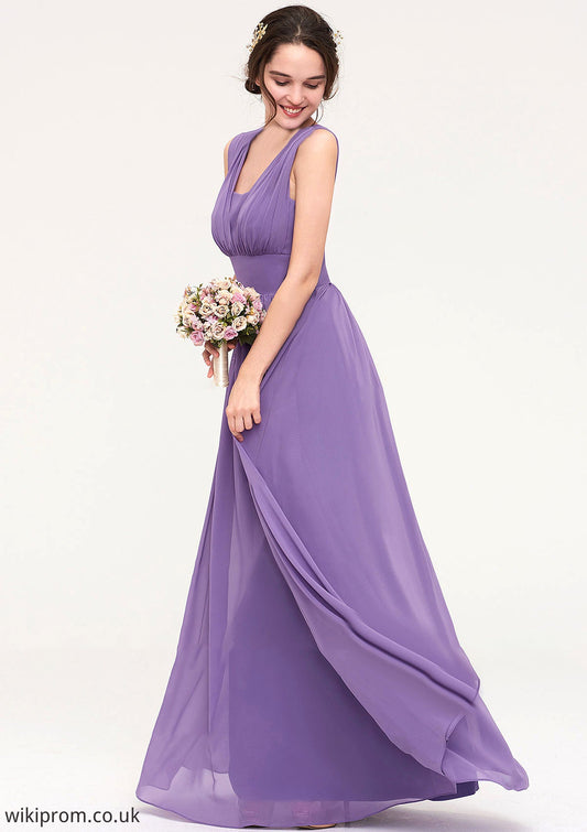 Sleeveless Scalloped Neck Chiffon Long/Floor-Length Bridesmaid Dresseses With Pleated Kayley SWKP0025314