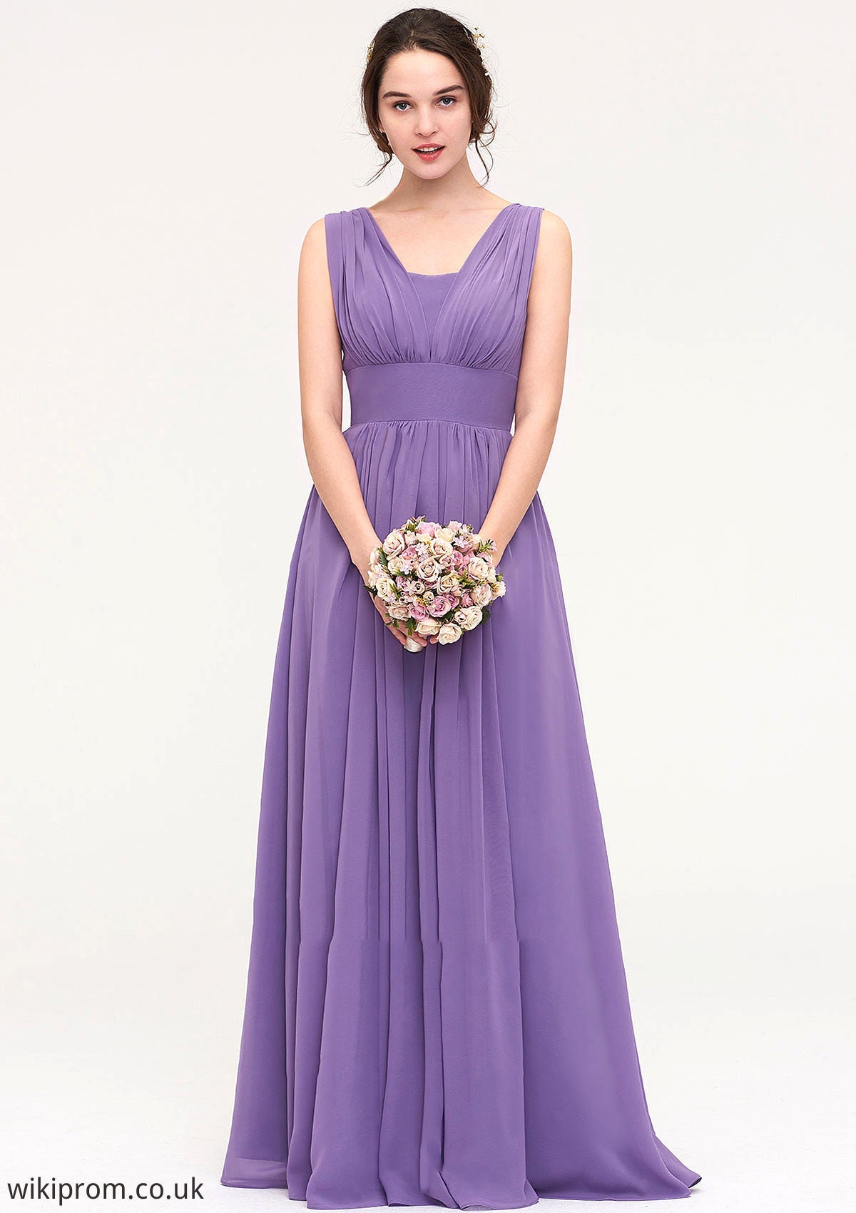 Sleeveless Scalloped Neck Chiffon Long/Floor-Length Bridesmaid Dresseses With Pleated Kayley SWKP0025314