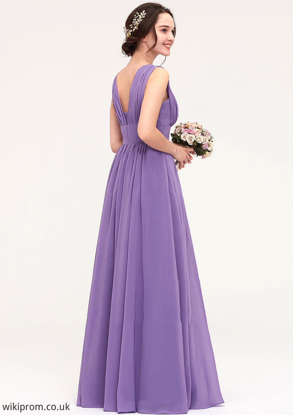 Sleeveless Scalloped Neck Chiffon Long/Floor-Length Bridesmaid Dresseses With Pleated Kayley SWKP0025314