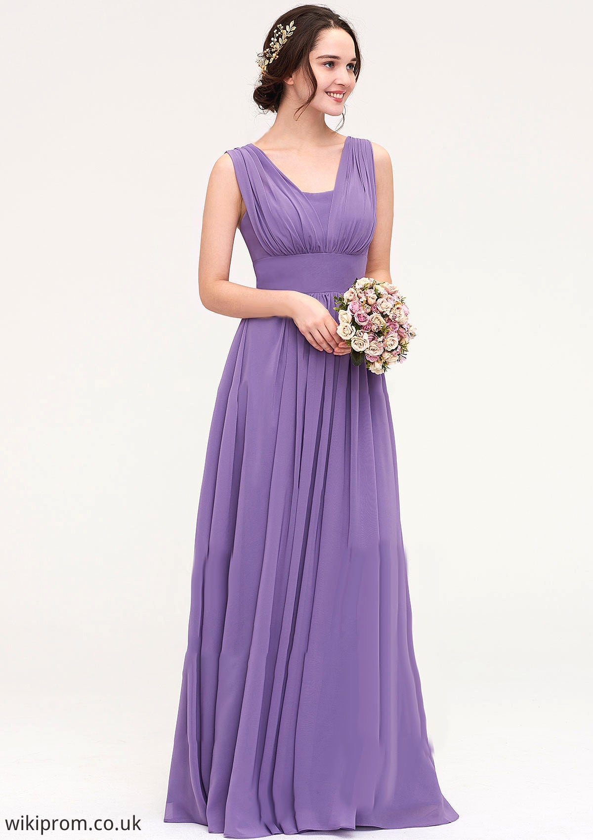 Sleeveless Scalloped Neck Chiffon Long/Floor-Length Bridesmaid Dresseses With Pleated Kayley SWKP0025314