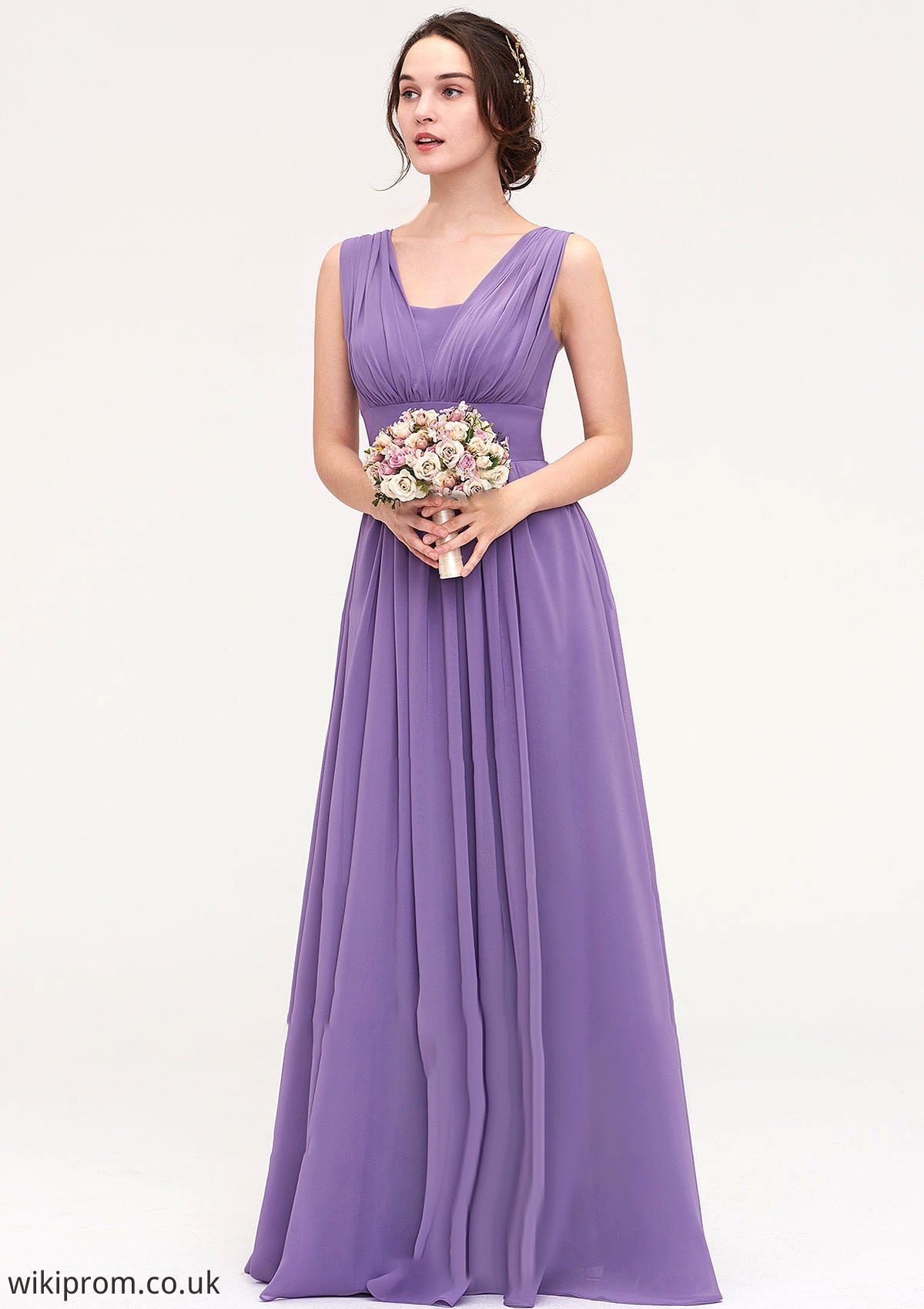 Sleeveless Scalloped Neck Chiffon Long/Floor-Length Bridesmaid Dresseses With Pleated Kayley SWKP0025314