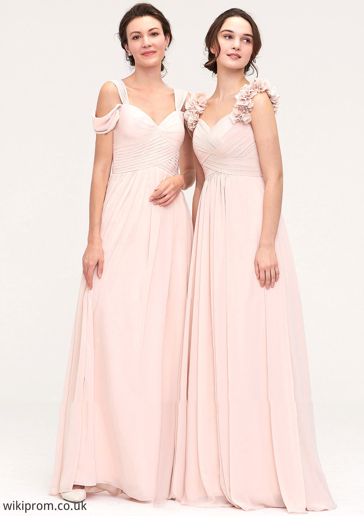 Sweetheart Sleeveless A-line/Princess Chiffon Long/Floor-Length Bridesmaid Dresses With Pleated Shoulder Flower Kaylah SWKP0025315