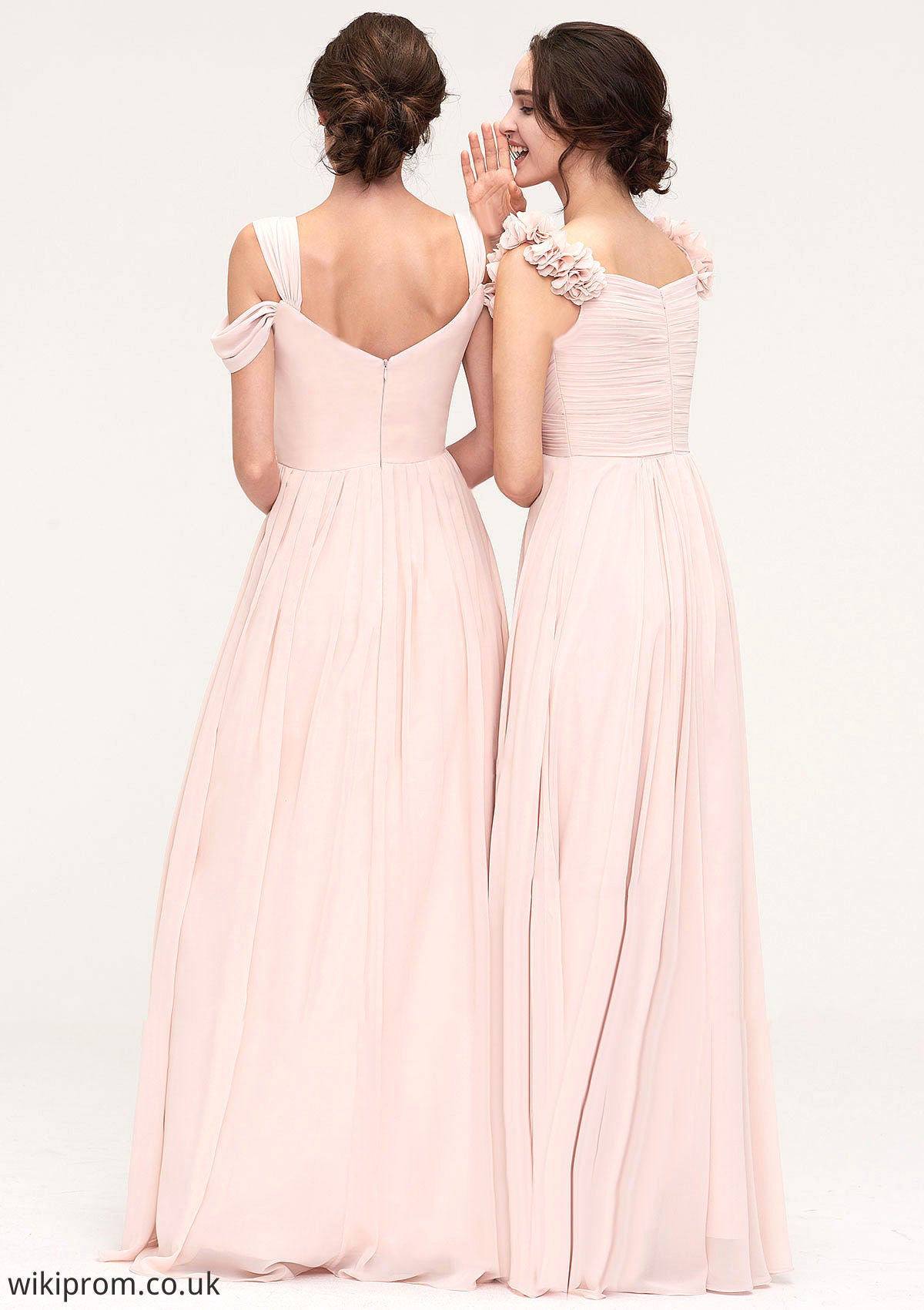 Sweetheart Sleeveless A-line/Princess Chiffon Long/Floor-Length Bridesmaid Dresses With Pleated Shoulder Flower Kaylah SWKP0025315