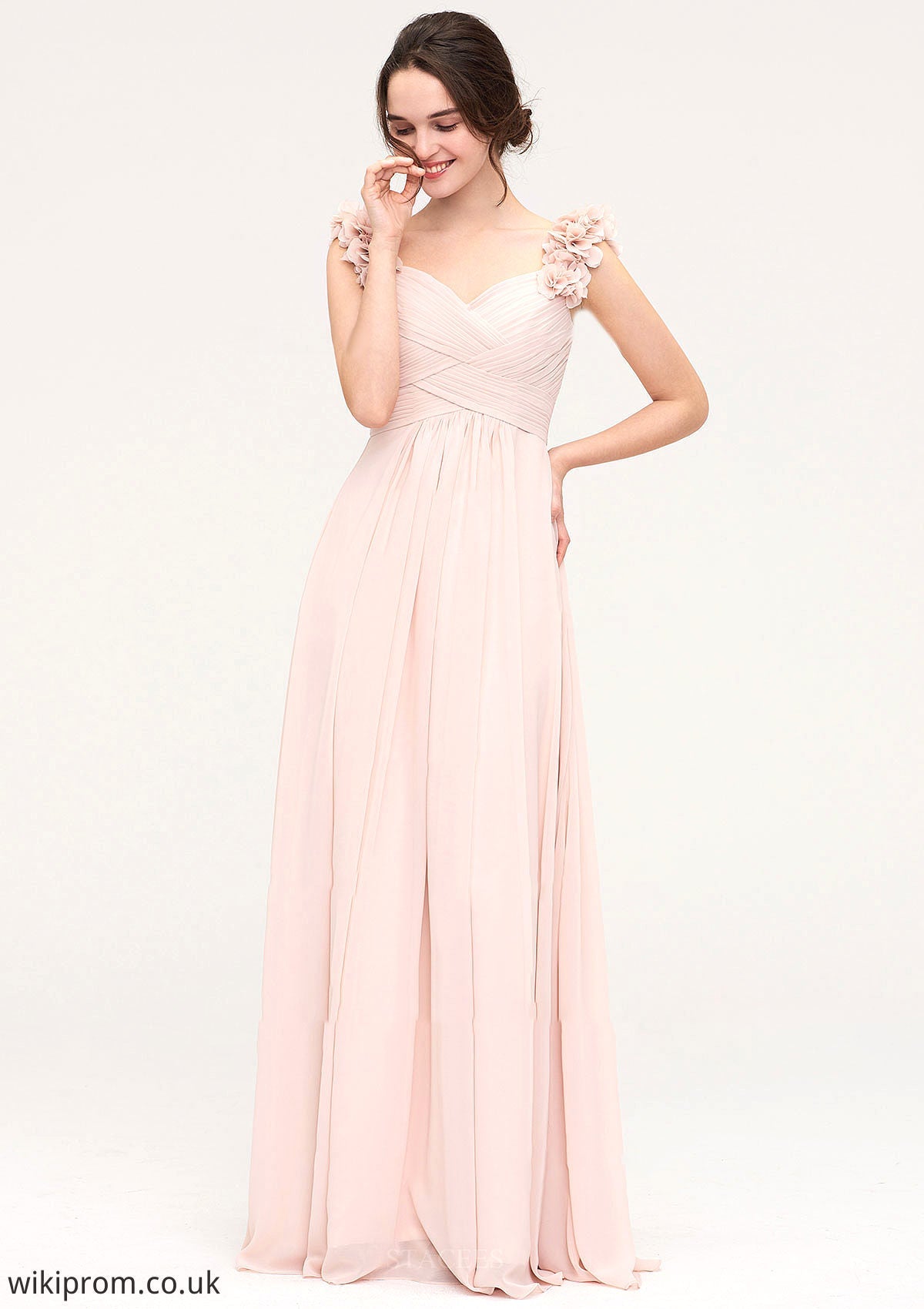 Sweetheart Sleeveless A-line/Princess Chiffon Long/Floor-Length Bridesmaid Dresses With Pleated Shoulder Flower Kaylah SWKP0025315