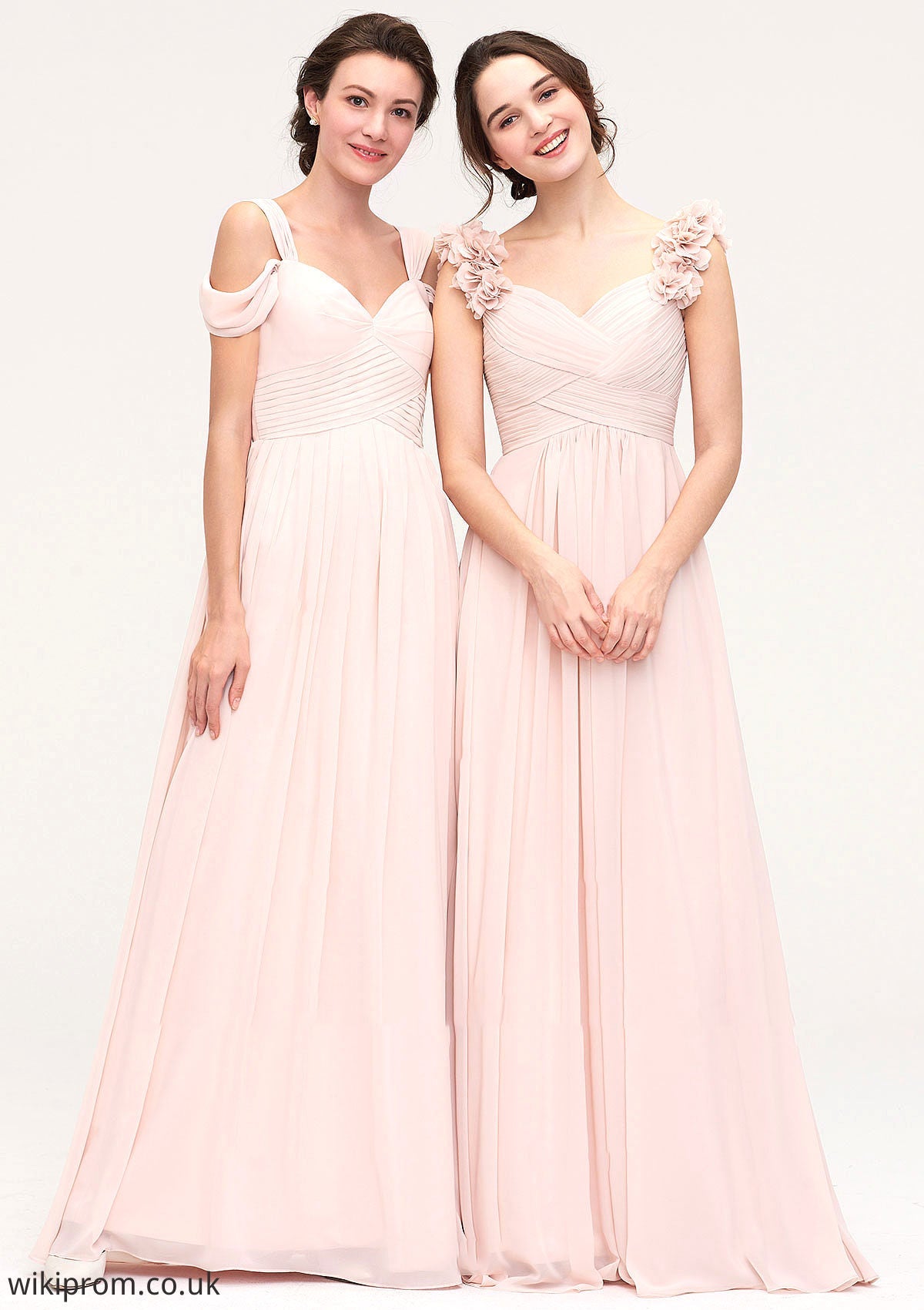 Sweetheart Sleeveless A-line/Princess Chiffon Long/Floor-Length Bridesmaid Dresses With Pleated Shoulder Flower Kaylah SWKP0025315