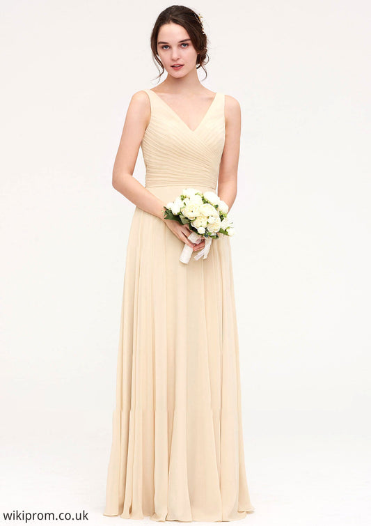 A-line/Princess V Neck Long/Floor-Length A-line/Princess Chiffon Bridesmaid Dresses With Sashes Pleated Ashlynn SWKP0025322