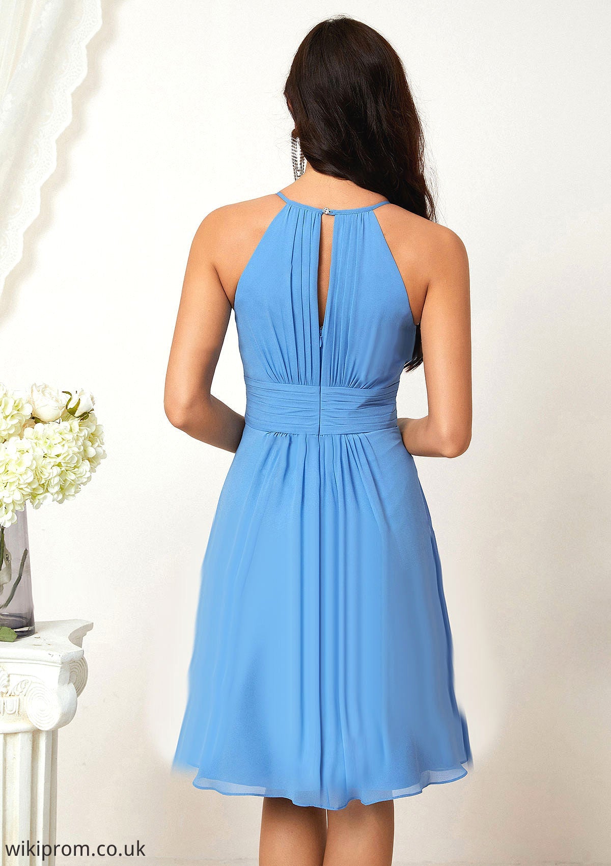 A-line Halter Sleeveless Knee-Length Chiffon Bridesmaid Dresses With Pleated    Estrella SWKP0025324