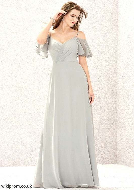 A-line Sweetheart Short Sleeve Long/Floor-Length Chiffon Bridesmaid Dresses With Pleated Denisse SWKP0025338