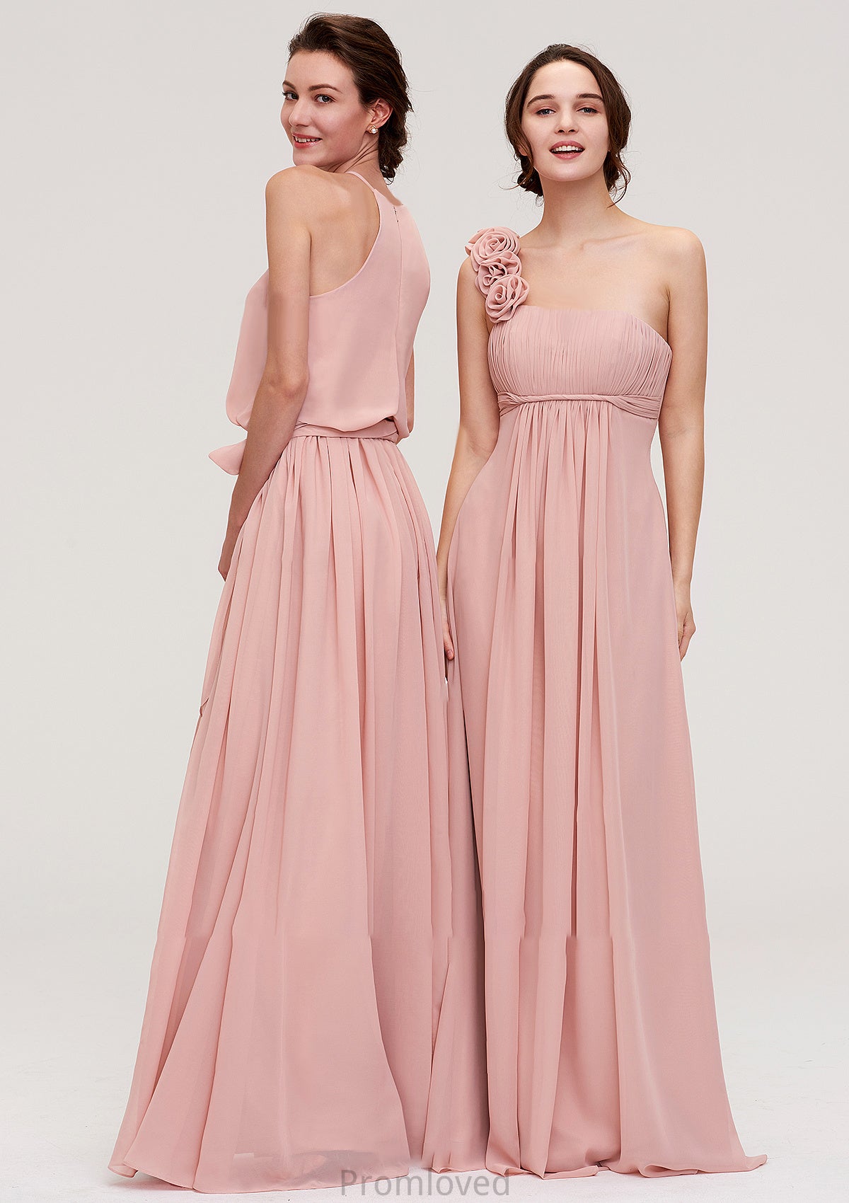 Sleeveless One-Shoulder Long/Floor-Length Chiffon A-line/Princess Bridesmaid Dresses With Pleated Flowers Amina DUP0025346