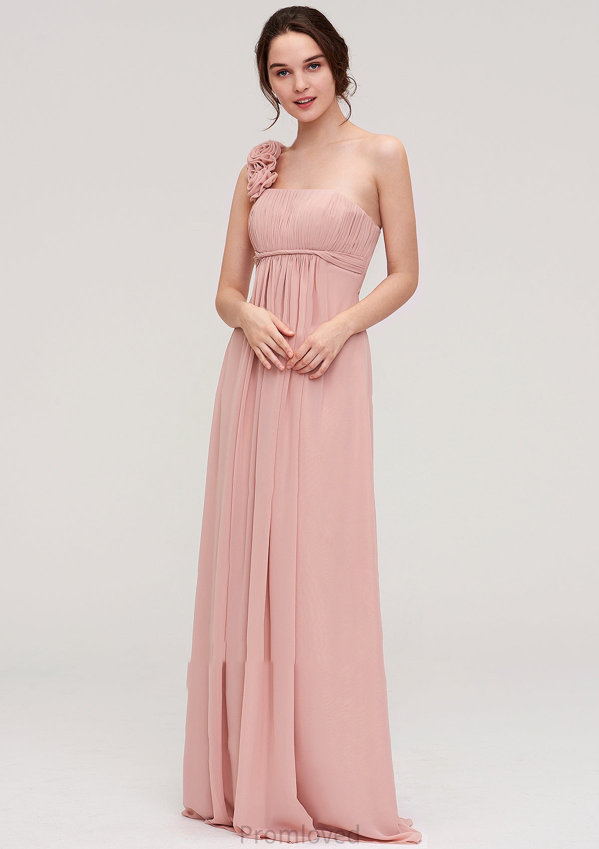 Sleeveless One-Shoulder Long/Floor-Length Chiffon A-line/Princess Bridesmaid Dresses With Pleated Flowers Amina DUP0025346