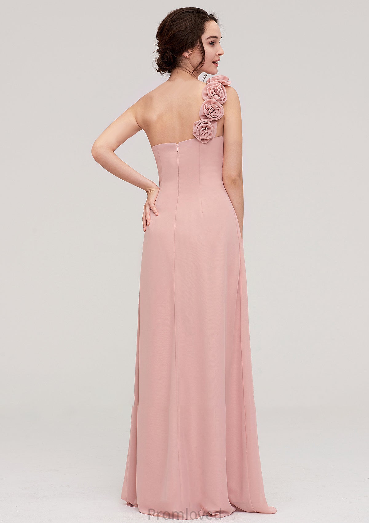 Sleeveless One-Shoulder Long/Floor-Length Chiffon A-line/Princess Bridesmaid Dresses With Pleated Flowers Amina DUP0025346