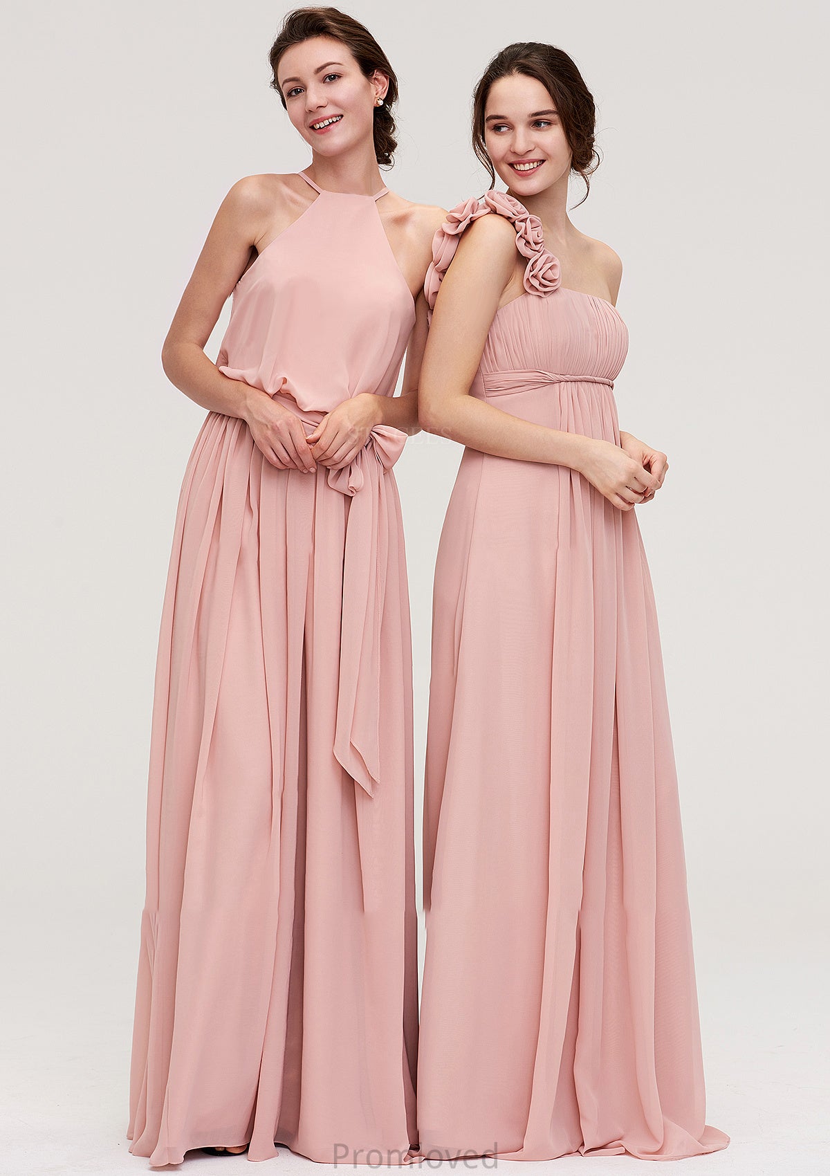 Sleeveless One-Shoulder Long/Floor-Length Chiffon A-line/Princess Bridesmaid Dresses With Pleated Flowers Amina DUP0025346