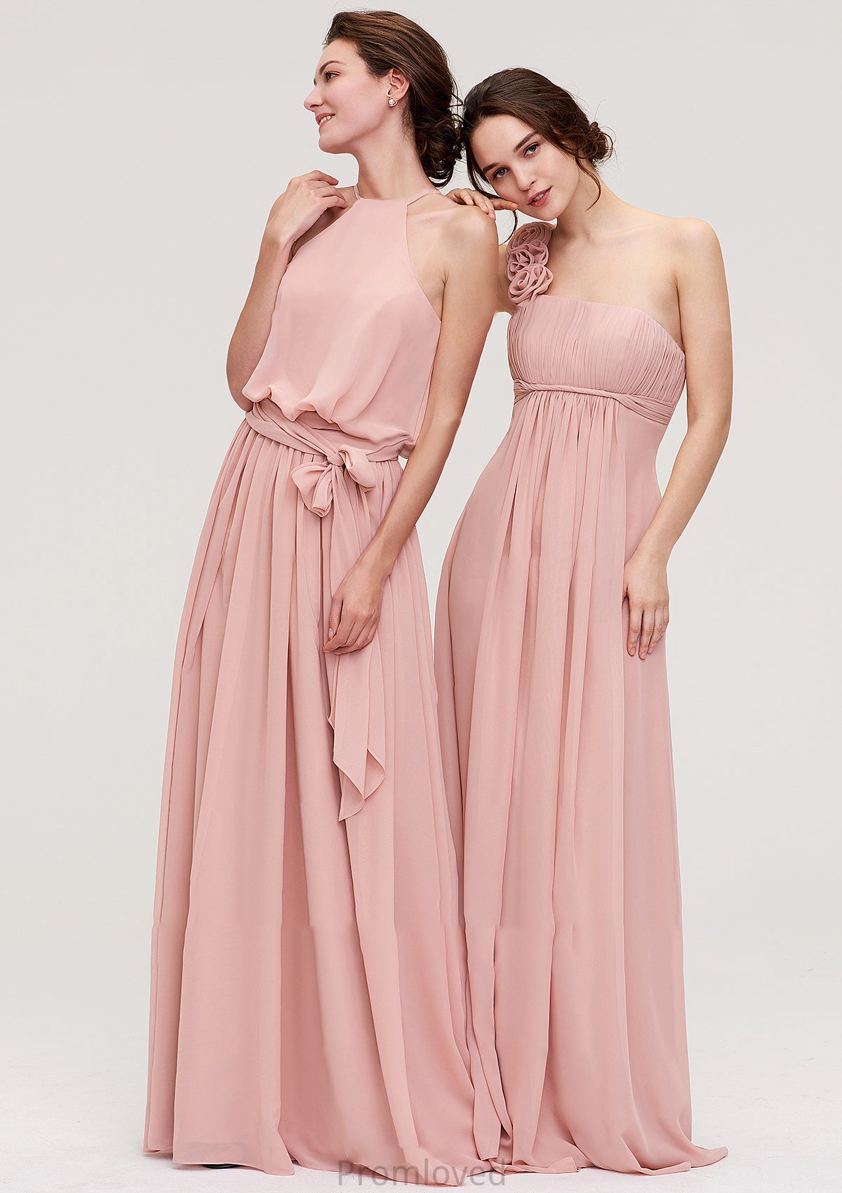 Sleeveless One-Shoulder Long/Floor-Length Chiffon A-line/Princess Bridesmaid Dresses With Pleated Flowers Amina DUP0025346