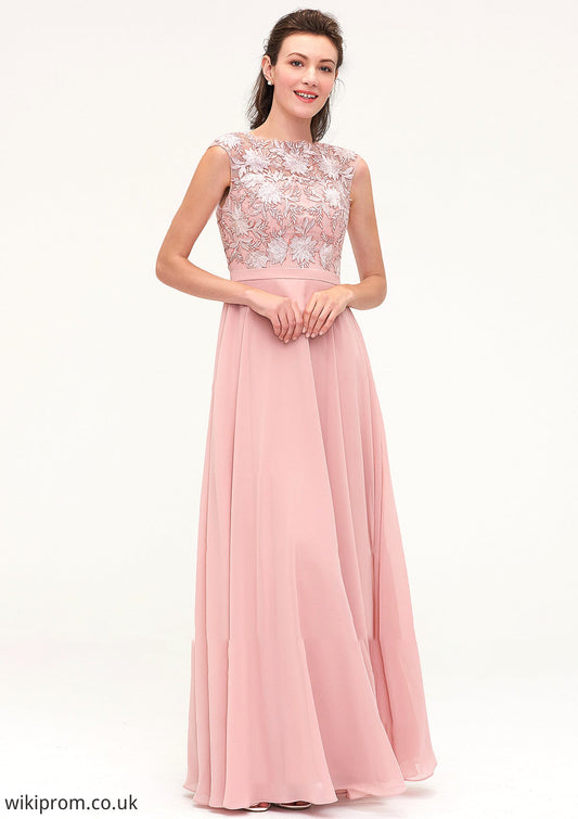 Sleeveless Chiffon A-line/Princess Long/Floor-Length Bridesmaid Dresseses With Sashes Appliqued Everly SWKP0025348