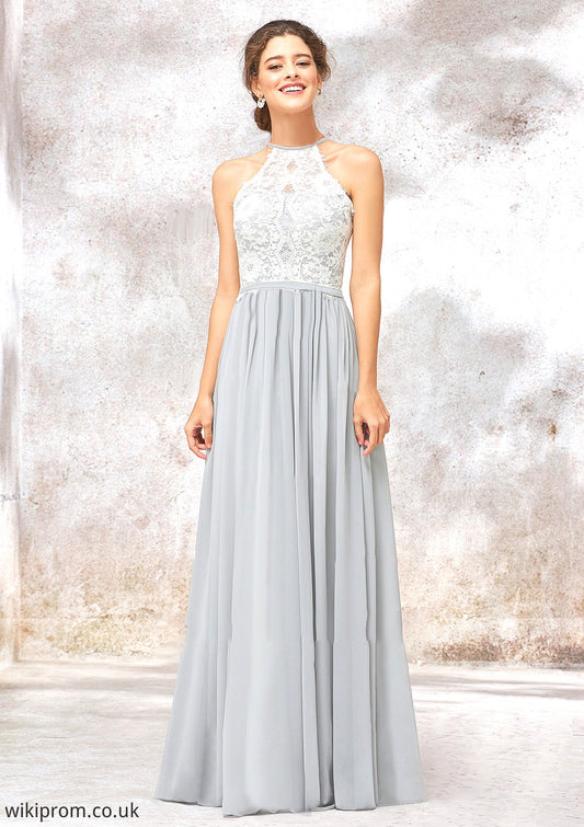 Scoop Neck A-line/Princess Sleeveless Chiffon Long/Floor-Length Bridesmaid Dresses With Lace Dana SWKP0025350