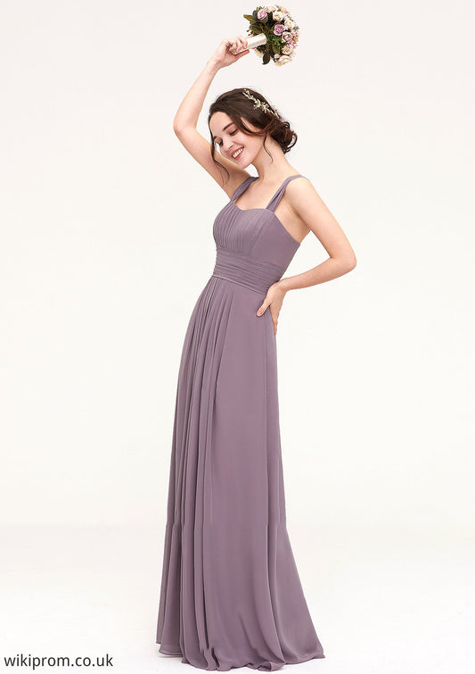 Square Neckline Sleeveless Chiffon Long/Floor-Length A-line/Princess Bridesmaid Dresses With Pleated Amara SWKP0025356