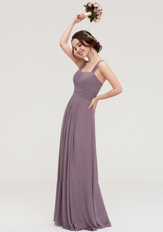 Square Neckline Sleeveless Chiffon Long/Floor-Length A-line/Princess Bridesmaid Dresses With Pleated Amiah DUP0025356