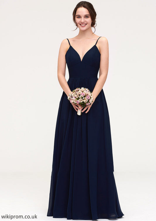 Sleeveless V Neck A-line/Princess Chiffon Long/Floor-Length Bridesmaid Dresseses With Pleated Kassidy SWKP0025357