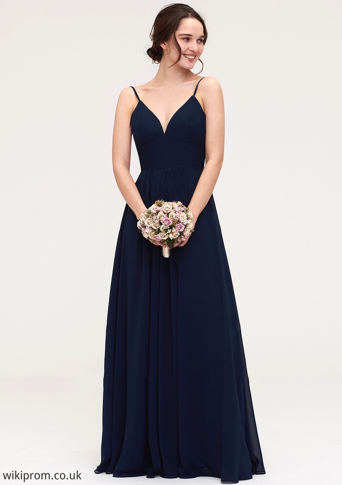 Sleeveless V Neck A-line/Princess Chiffon Long/Floor-Length Bridesmaid Dresseses With Pleated Kassidy SWKP0025357