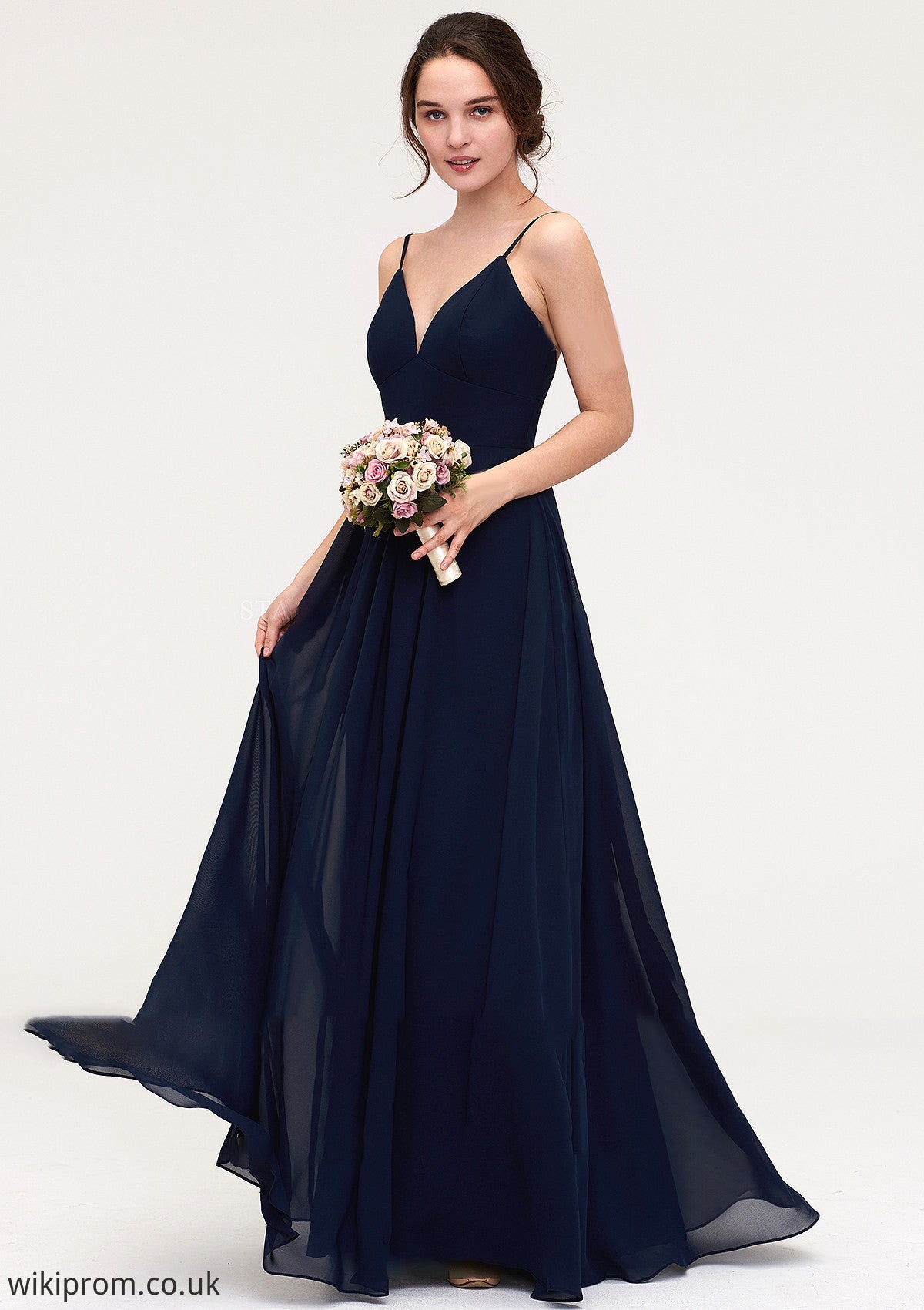 Sleeveless V Neck A-line/Princess Chiffon Long/Floor-Length Bridesmaid Dresseses With Pleated Kassidy SWKP0025357