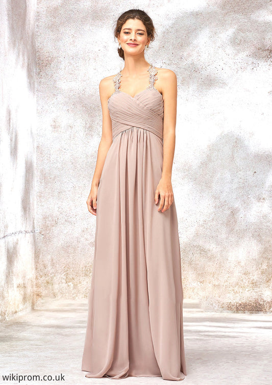 A-line Sweetheart Sleeveless Chiffon Long/Floor-Length Bridesmaid Dresses With Lace Pleated Kaya SWKP0025365