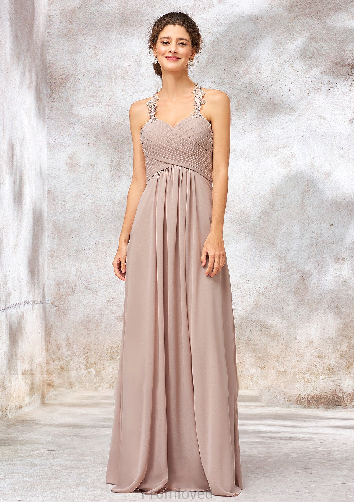 A-line Sweetheart Sleeveless Chiffon Long/Floor-Length Bridesmaid Dresses With Lace Pleated Lily DUP0025365