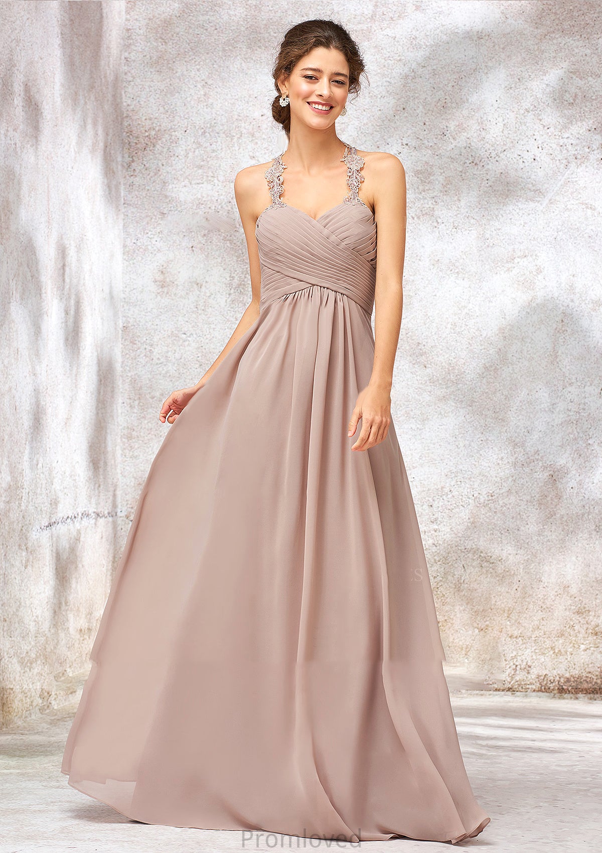 A-line Sweetheart Sleeveless Chiffon Long/Floor-Length Bridesmaid Dresses With Lace Pleated Lily DUP0025365