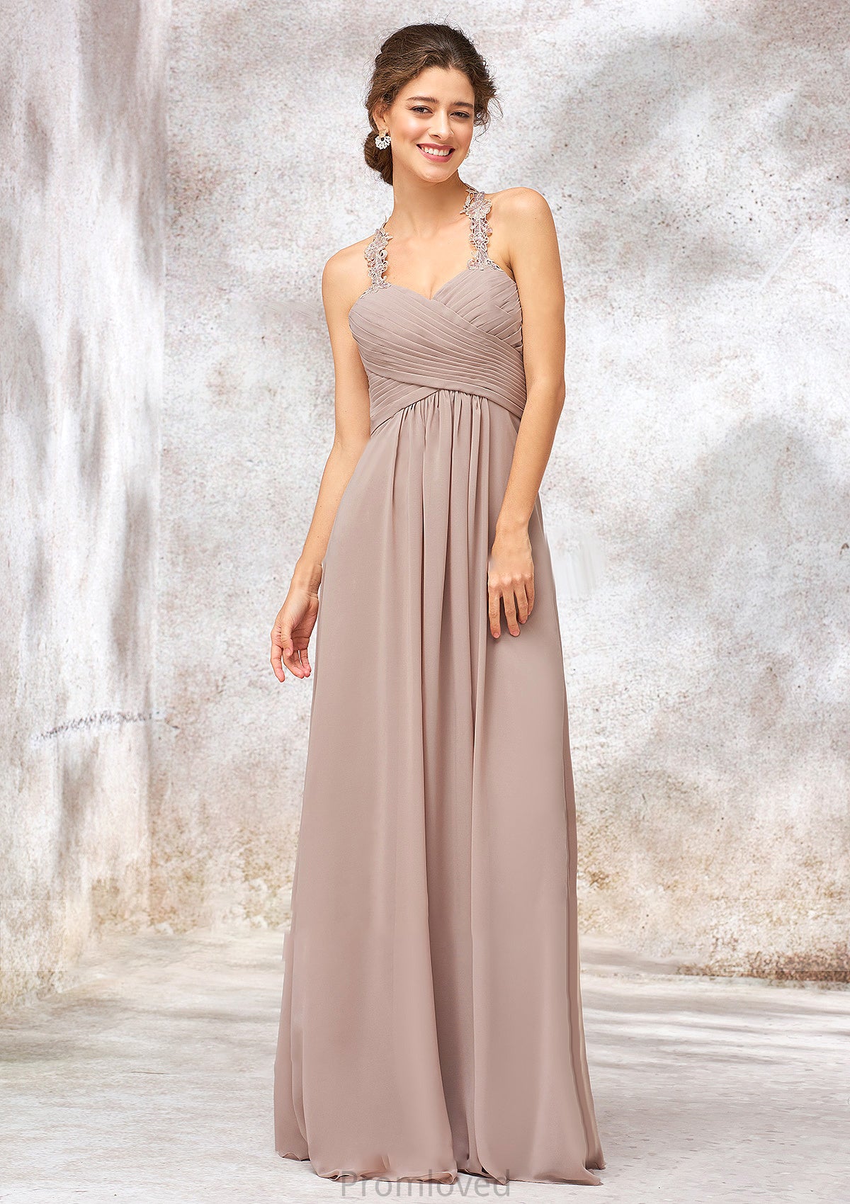 A-line Sweetheart Sleeveless Chiffon Long/Floor-Length Bridesmaid Dresses With Lace Pleated Lily DUP0025365