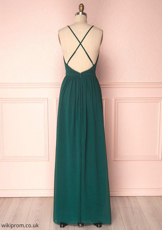 A-line V Neck Sleeveless Long/Floor-Length Chiffon Bridesmaid Dresses With Pleated Ginny SWKP0025377