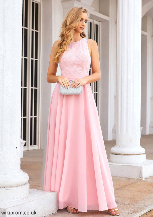 A-line Scalloped Neck Sleeveless Chiffon Long/Floor-Length Bridesmaid Dresses With Beading Eileen SWKP0025393