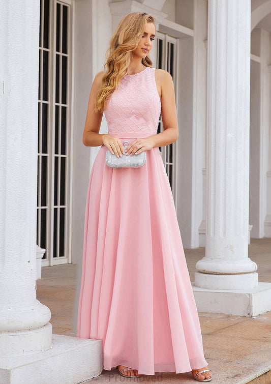 A-line Scalloped Neck Sleeveless Chiffon Long/Floor-Length Bridesmaid Dresses With Beading Peyton DUP0025393