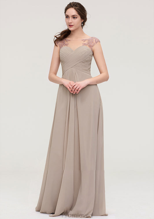 Sleeveless Scoop Neck Long/Floor-Length A-line/Princess Chiffon Bridesmaid Dresses With Pleated Beading -Bridesmaid Dresseses
 Judy DUP0025396