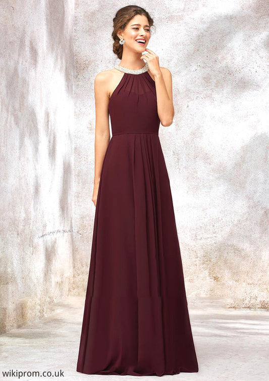 Sleeveless Scoop Neck Long/Floor-Length Chiffon A-line/Princess Bridesmaid Dresses With Pleated Beading Riya SWKP0025406