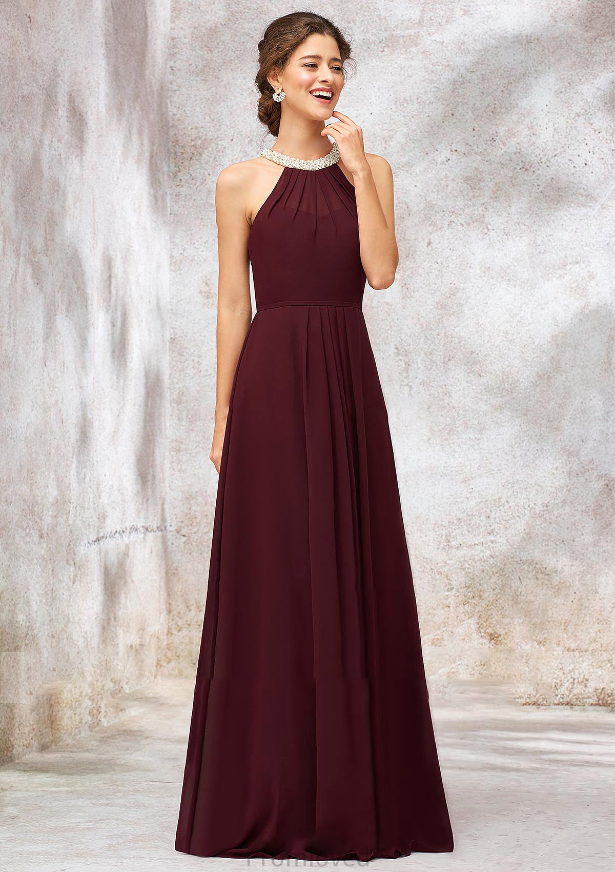 Sleeveless Scoop Neck Long/Floor-Length Chiffon A-line/Princess Bridesmaid Dresses With Pleated Beading Frida DUP0025406