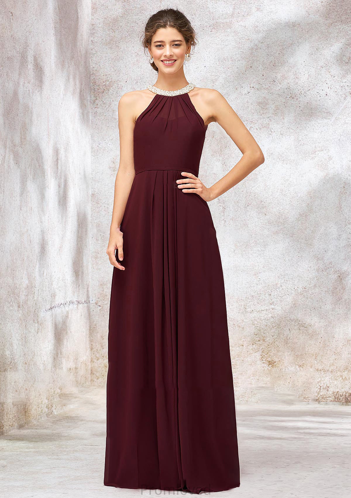 Sleeveless Scoop Neck Long/Floor-Length Chiffon A-line/Princess Bridesmaid Dresses With Pleated Beading Frida DUP0025406