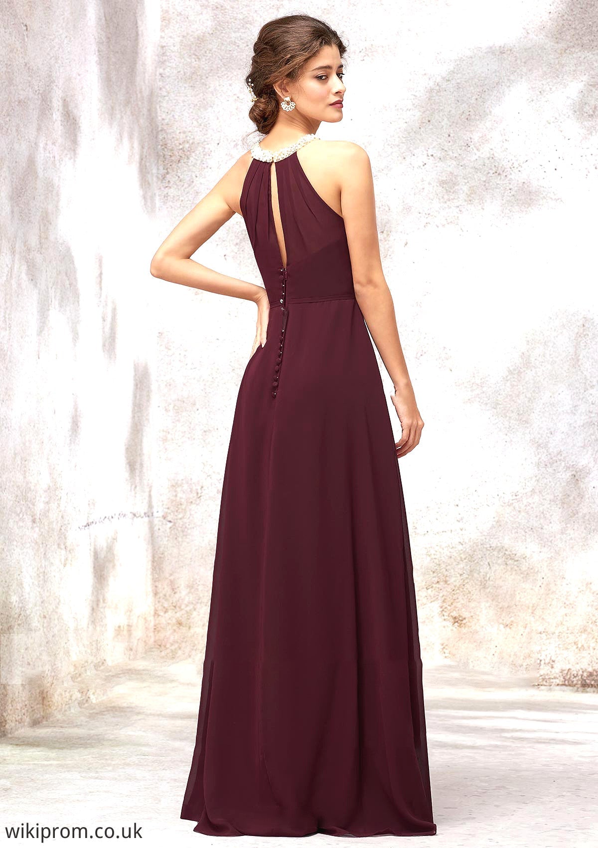 Sleeveless Scoop Neck Long/Floor-Length Chiffon A-line/Princess Bridesmaid Dresses With Pleated Beading Riya SWKP0025406