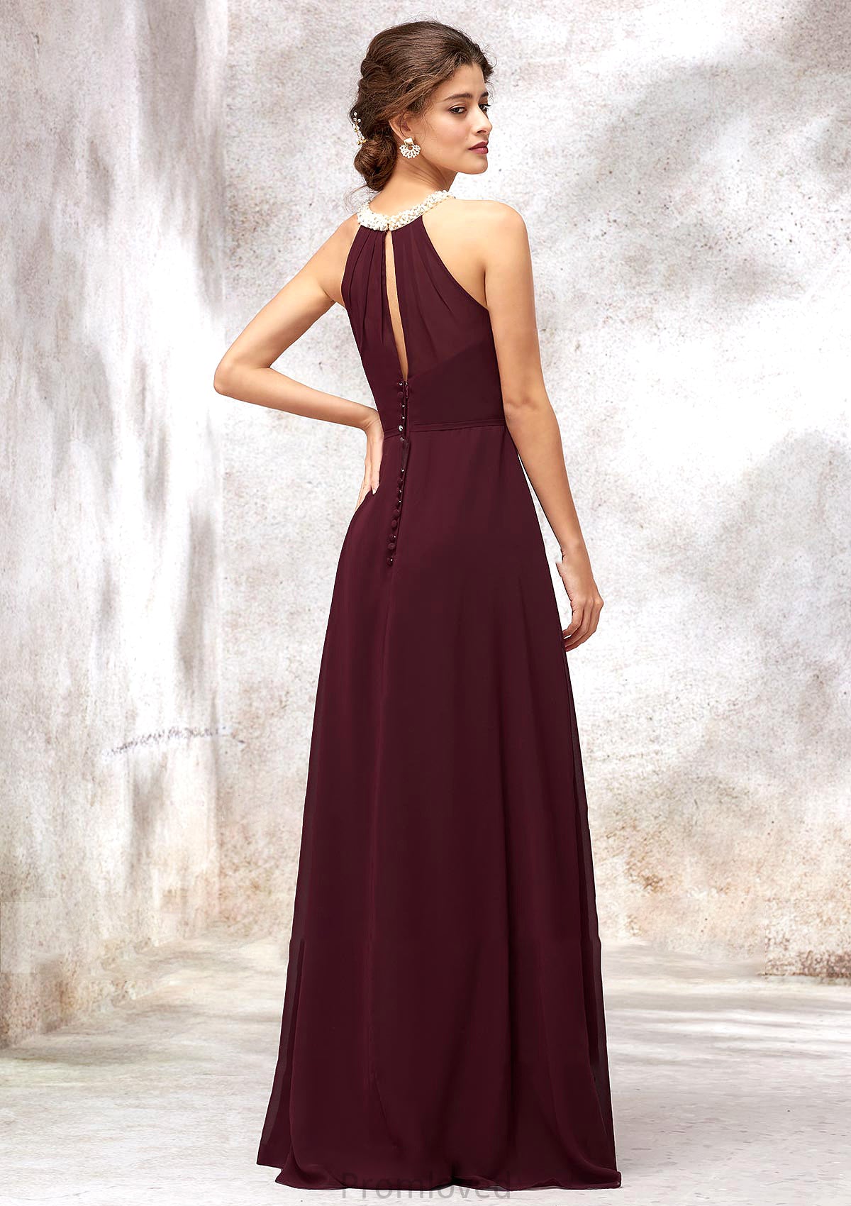 Sleeveless Scoop Neck Long/Floor-Length Chiffon A-line/Princess Bridesmaid Dresses With Pleated Beading Frida DUP0025406