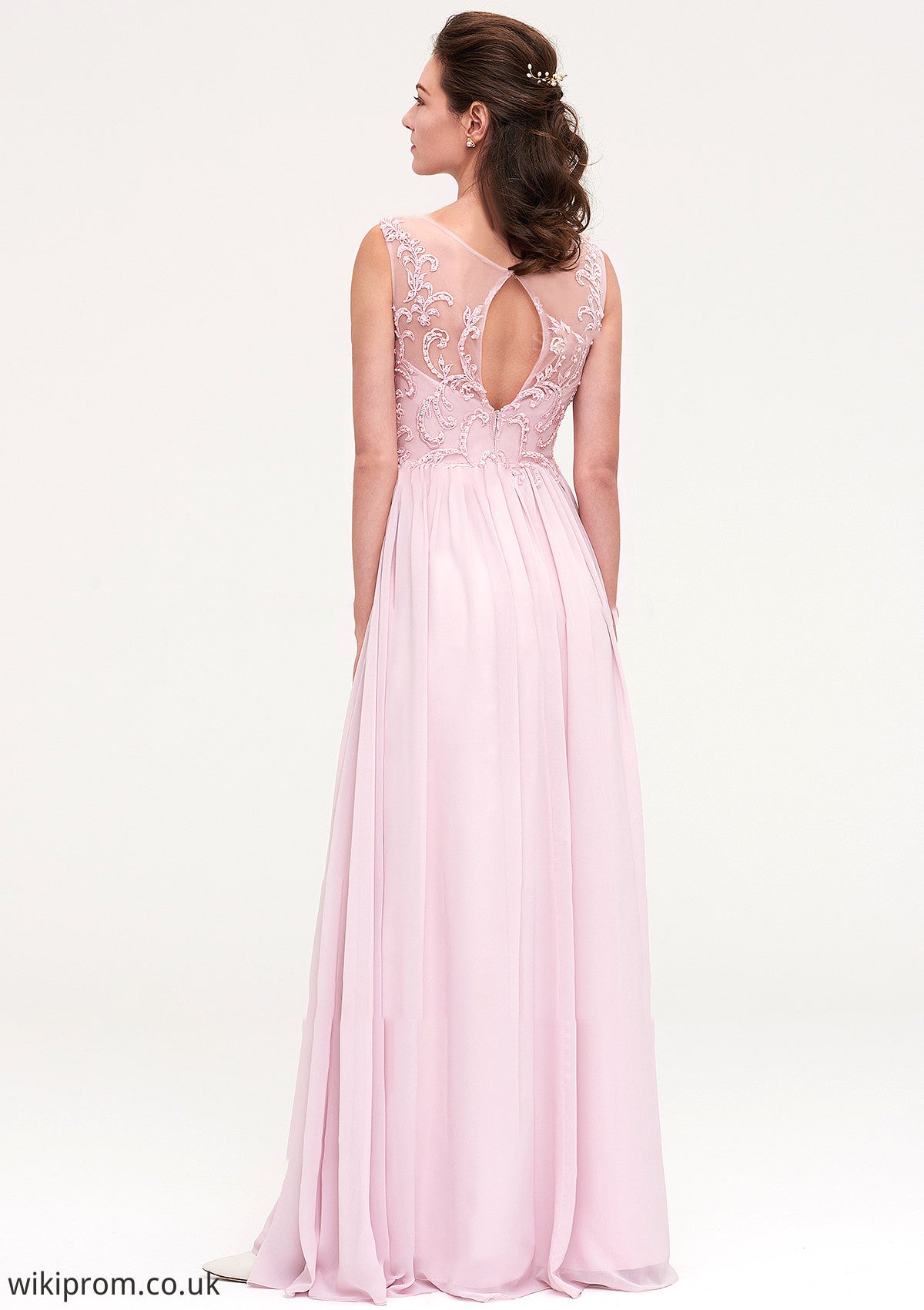 Sleeveless V Neck A-line/Princess Chiffon Long/Floor-Length Bridesmaid Dresseses With Beading Appliqued Kitty SWKP0025410