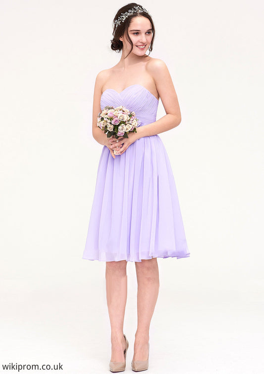 Sleeveless Sweetheart Chiffon Knee-Length A-line/Princess Bridesmaid Dresses With Pleated Flowers Mina SWKP0025413