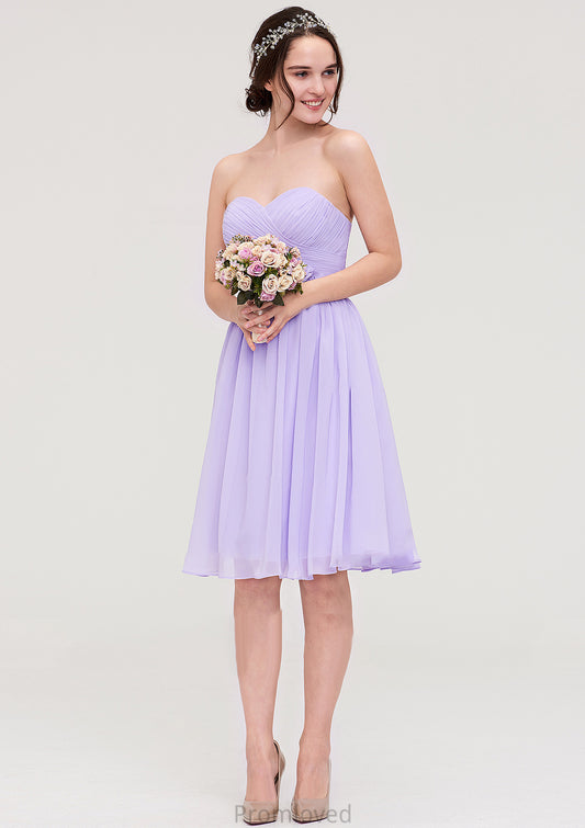 Sleeveless Sweetheart Chiffon Knee-Length A-line/Princess Bridesmaid Dresses With Pleated Flowers Iris DUP0025413